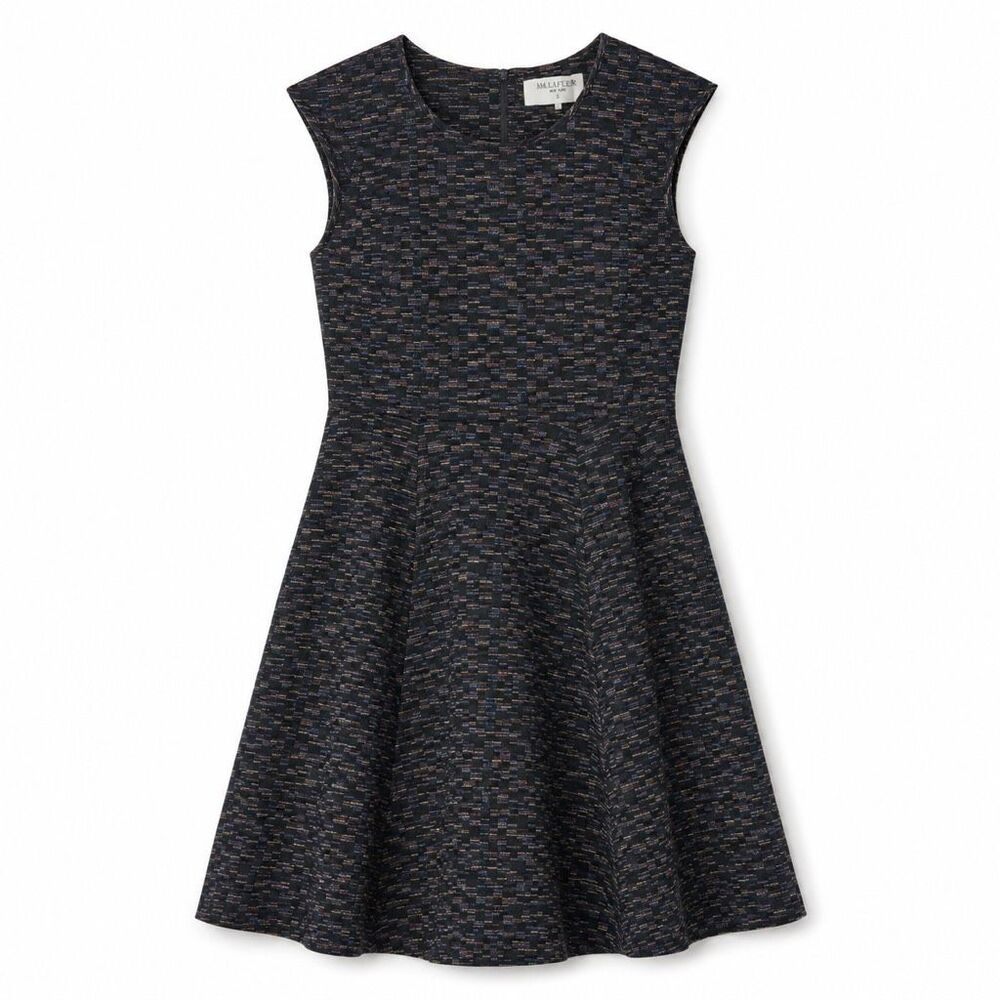 MM LaFleur Textured Fit Flare Midi Dress Black Cap Sleeve Women 8